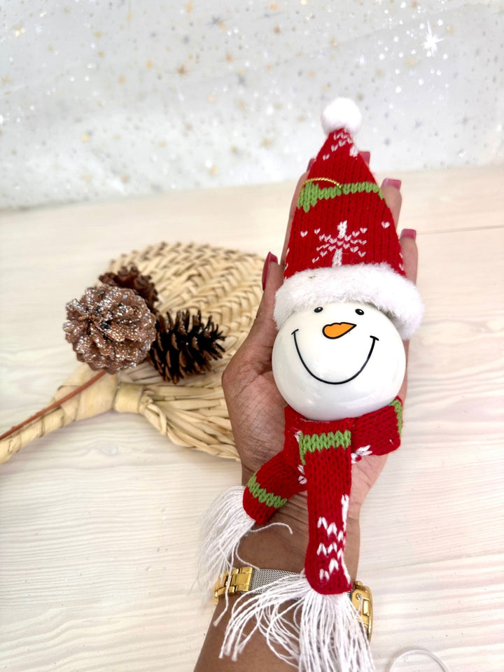 Christmas By Krebs Blown Glass  Collectible Tree Ornaments  (5" Snowman Head with Red Knitted Hat)