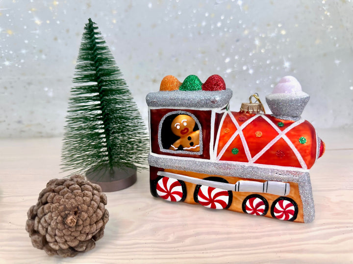 Christmas By Krebs Blown Glass  Collectible Tree Ornaments (5" Gingerbread Train)