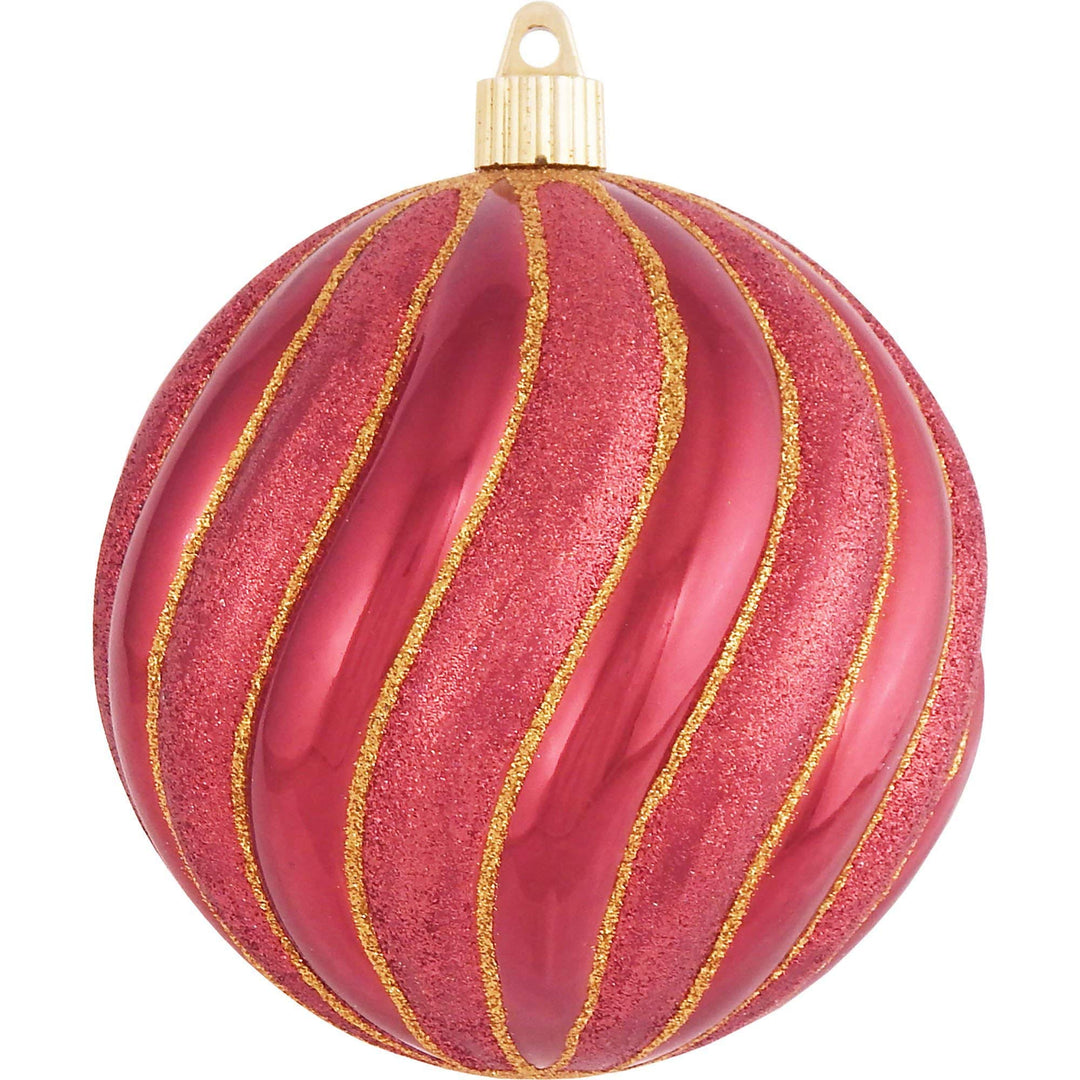 Christmas By Krebs 4 3/4" (120mm) Ornament [4 Pieces] Commercial Grade Indoor & Outdoor Shatterproof Plastic, Water Resistant Ball Shape Ornament Decorations (Sonic Red with Red/Gold Swirls)