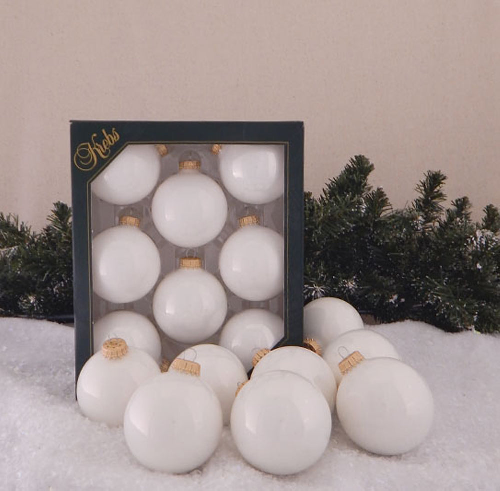 Glass Christmas Tree Ornaments - 67mm / 2.63" [8 Pieces] Designer Balls from Christmas By Krebs Seamless Hanging Holiday Decor (Shiny Porcelain White)