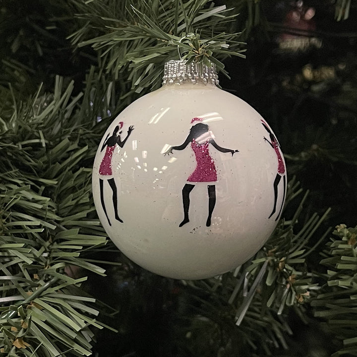 Glass Christmas Tree Ornaments - 67mm/2.63" [4 Pieces] Decorated Balls from Christmas by Krebs Seamless Hanging Holiday Decor (Porcelain White with Ladies in Pink)