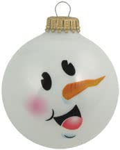 Glass Christmas Tree Ornaments - 67mm/2.63" [4 Pieces] Decorated Balls from Christmas by Krebs Seamless Hanging Holiday Decor (Shiny Porcelain White with Snowman Face)