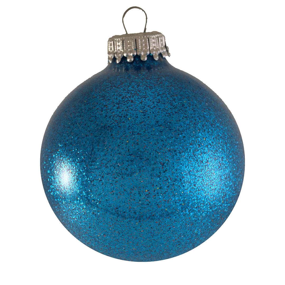 Glass Christmas Tree Ornaments - 67mm / 2.63" [6 Pieces] Designer Balls from Christmas By Krebs Seamless Hanging Holiday Decor (Aqua Blue Sparkle)