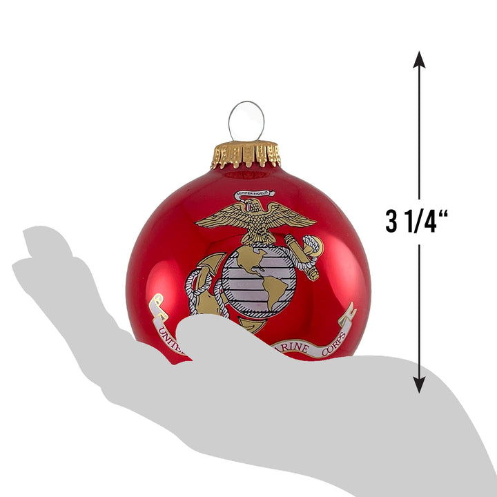 Christmas Tree Ornaments Made in the USA - 80mm / 3.25" Decorated Collectible Glass Balls from Christmas by Krebs - Handmade Hanging Holiday Decorations for Trees (Marine Corps with Established Date, Silk)