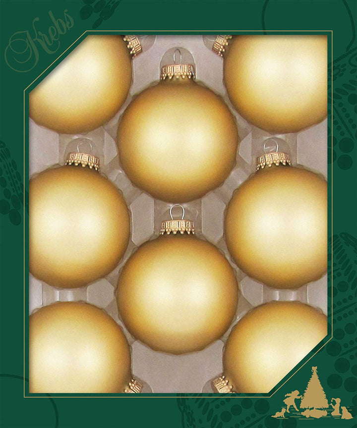 Christmas By Krebs Made in The USA Designer Seamless Glass Christmas Ball Ornaments, 2 5/8" (67mm), 8 Pieces (Velvet Chiffon Gold)