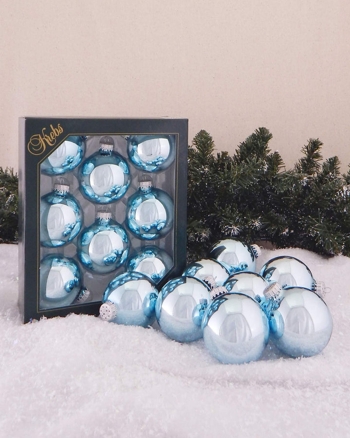 Christmas By Krebs Made in The USA Designer Seamless Glass Christmas Ball Ornaments, 2 5/8" (67mm), 8 Pieces (Shiny Starlight Blue)