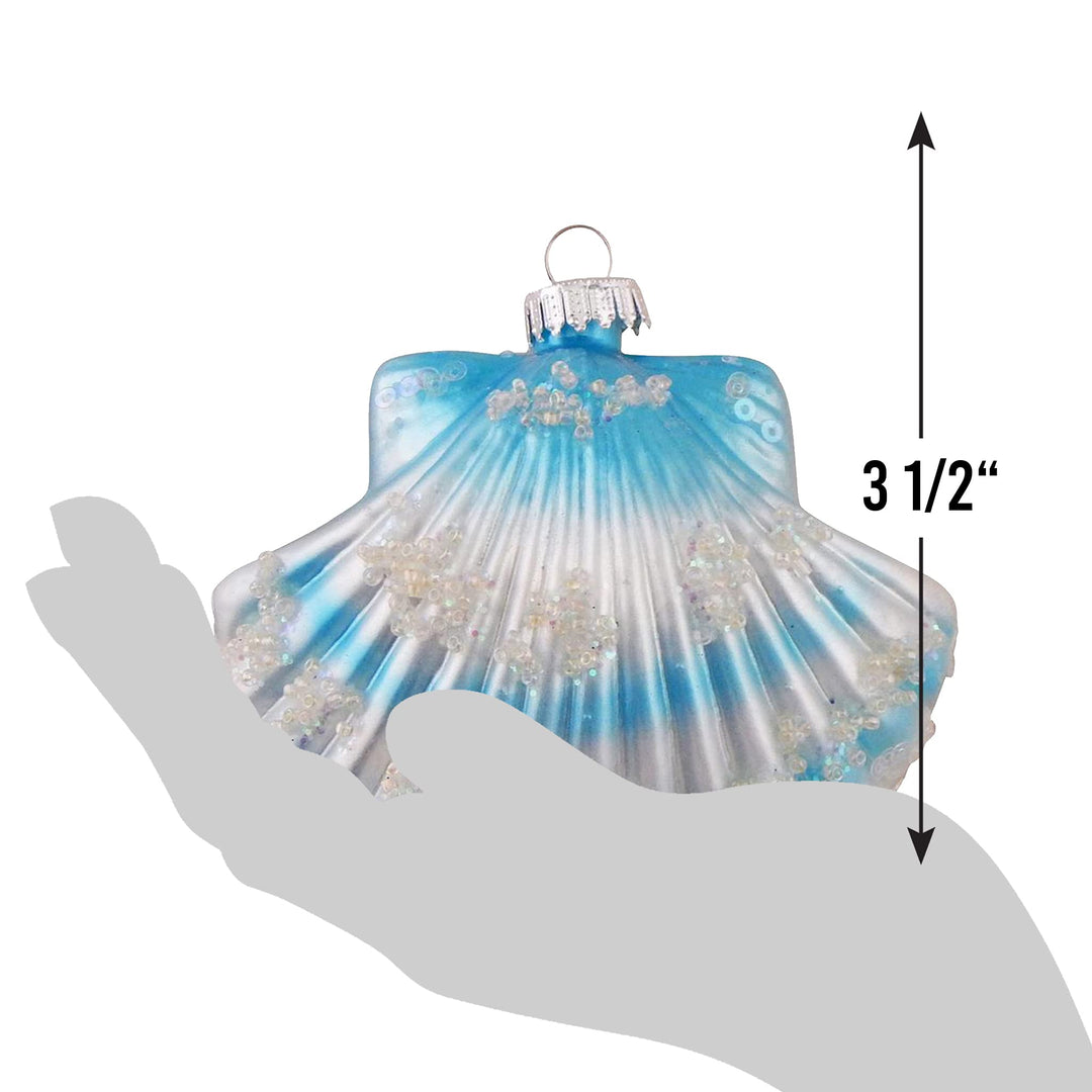 Christmas By Krebs Blown Glass  Collectible Tree Ornaments  (3 1/2" Blue Scallop Sea Shell)