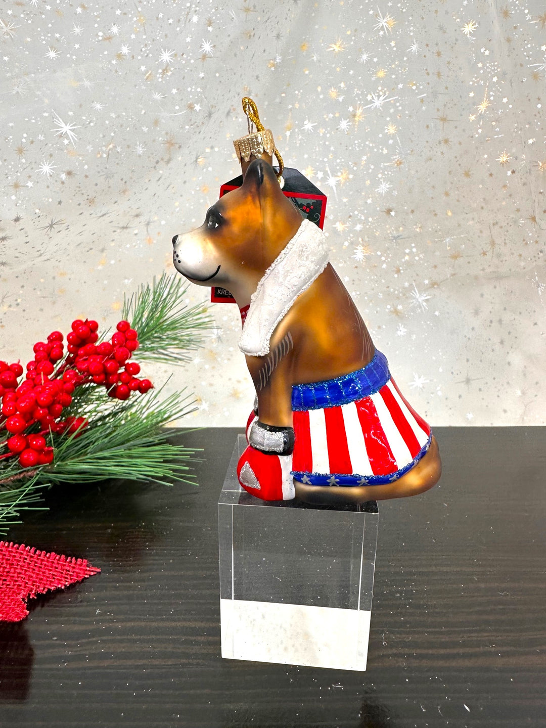Christmas By Krebs Blown Glass  Collectible Tree Ornaments  (Boxer Dog)
