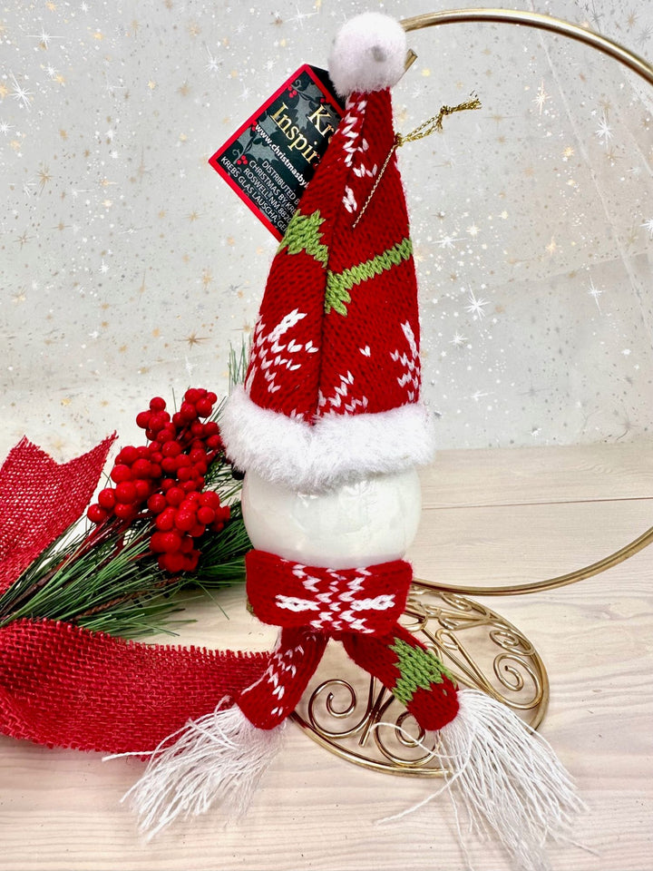 Christmas By Krebs Blown Glass  Collectible Tree Ornaments  (5" Snowman Head with Red Knitted Hat)