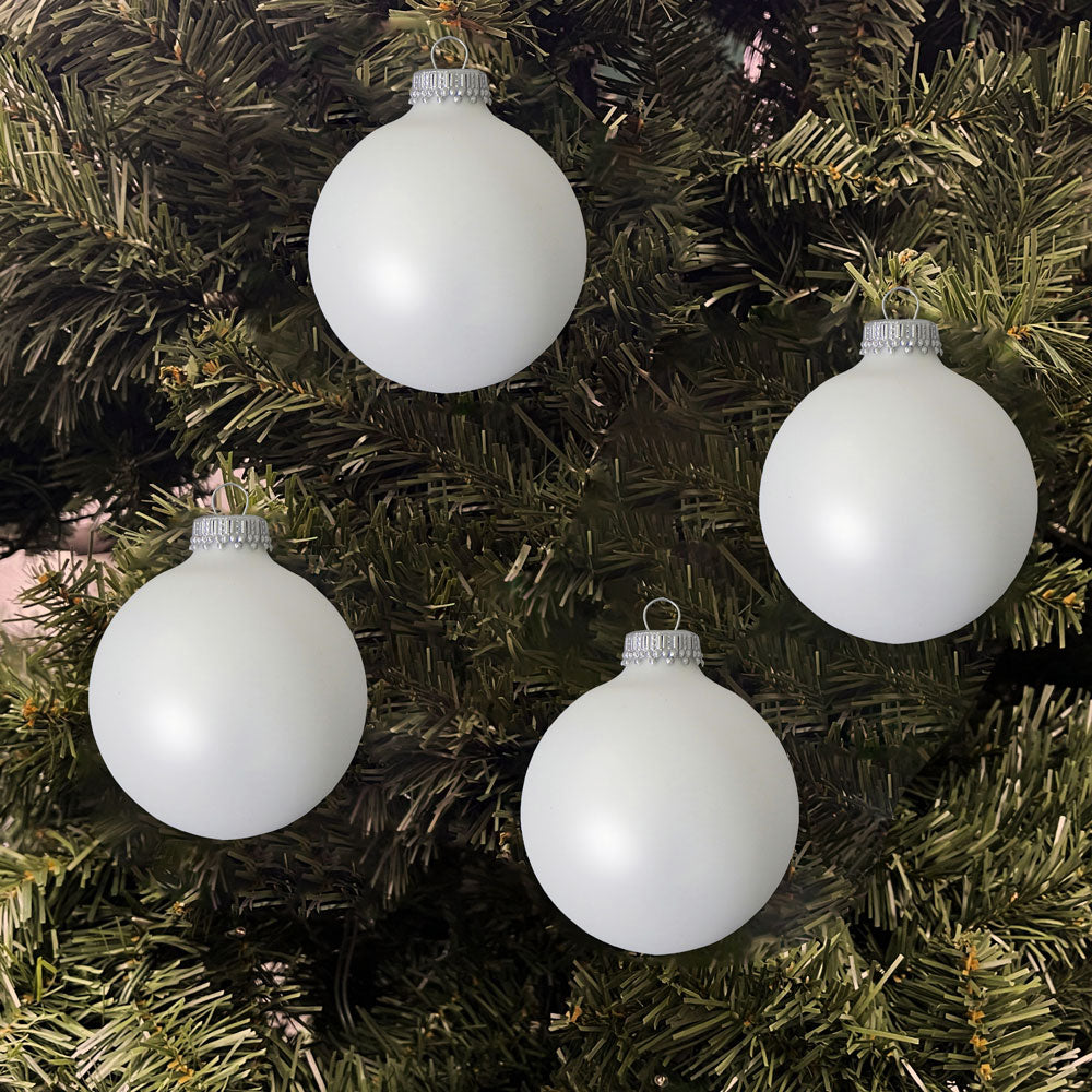 Christmas By Krebs Made in The USA Designer Seamless Glass Christmas Ball Ornaments, 2 5/8" (67mm), 8 Pieces (White Satin)