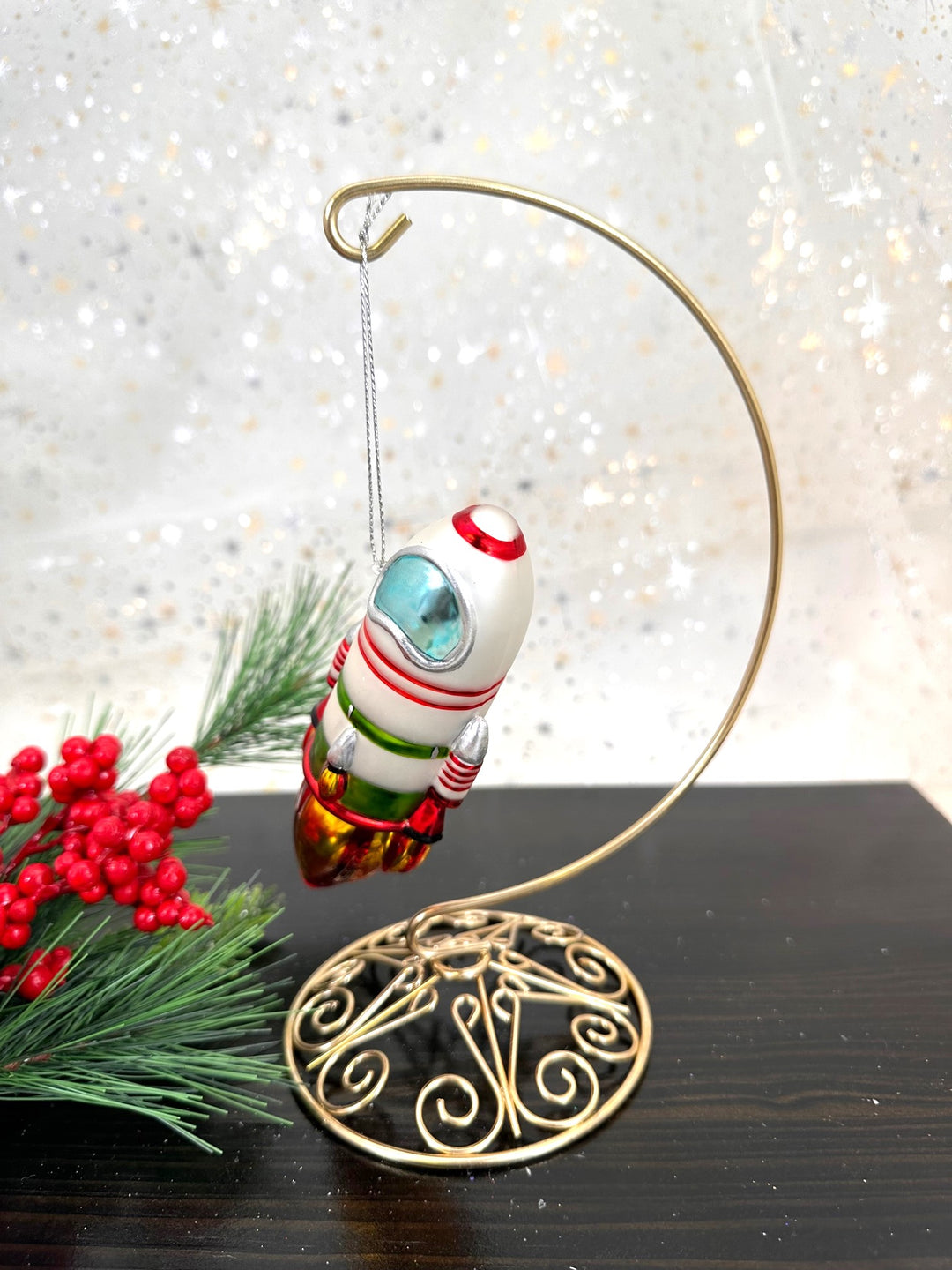 Christmas By Krebs Blown Glass  Collectible Tree Ornaments  (Space Rocket)