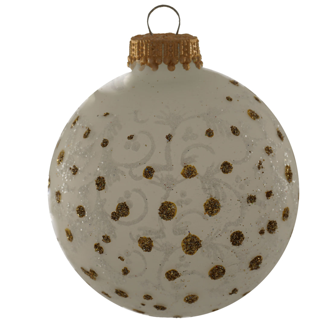 Glass Christmas Tree Ornaments - 67mm/2.63" Designer Balls from Christmas by Krebs - Seamless Hanging Holiday Decorations for Trees - Set of 12 Ornaments (Gold and Frost with Lace and Sparkles)