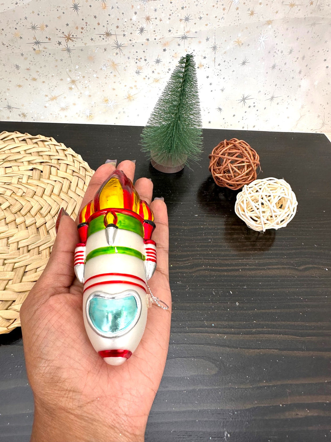 Christmas By Krebs Blown Glass  Collectible Tree Ornaments  (Space Rocket)