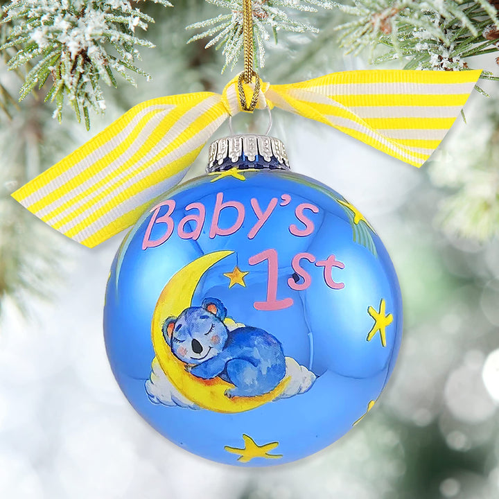 3 1/4" Personalized Giftable Glass Ball Ornament with Baby's 1st Koala/Moon