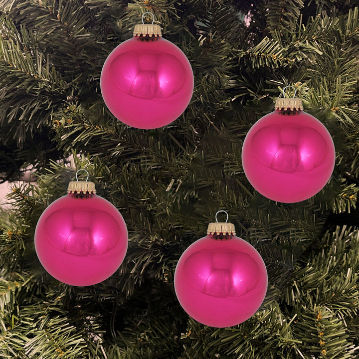 Christmas By Krebs Made in The USA Designer Seamless Glass Christmas Ball Ornaments, 2 5/8" (67mm), 8 Pieces (Shiny Cabernet Pink)