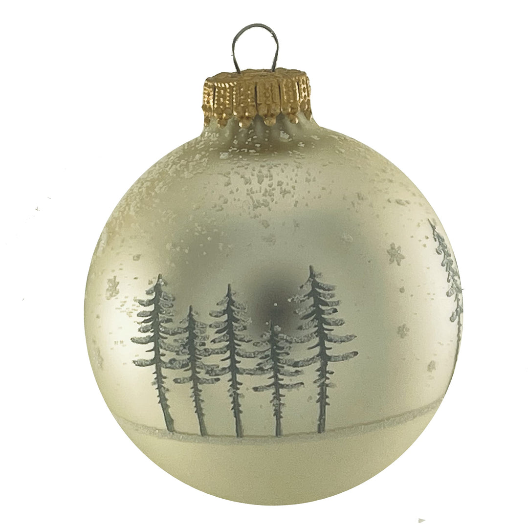 Glass Christmas Tree Ornaments - 67mm/2.63" [4 Pieces] Decorated Balls from Christmas by Krebs Seamless Hanging Holiday Decor (Vanilla Velvet and Pearl White with Trees)