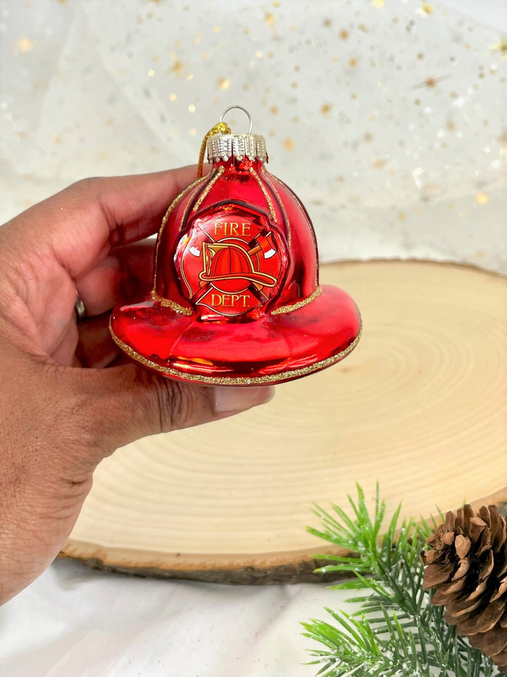 Christmas By Krebs Blown Glass  Collectible Tree Ornaments  (2 1/2" Firefighter Hat)
