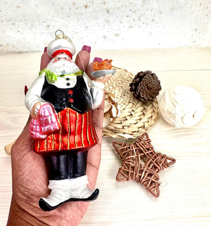 Christmas By Krebs Blown Glass  Collectible Tree Ornaments  (6" Santa Chef)