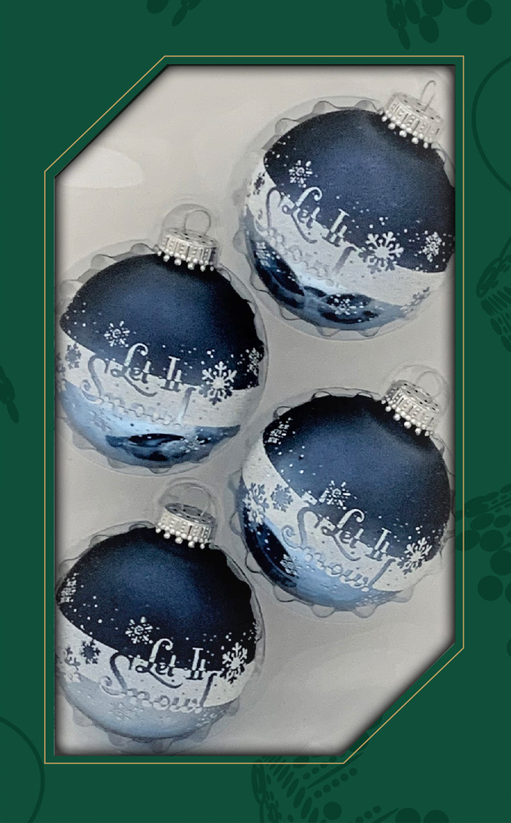 Glass Christmas Tree Ornaments - 67mm/2.625" [4 Pieces] Decorated Balls from Christmas by Krebs Seamless Hanging Holiday Decor (Midnight Haze and Alpine Shine)