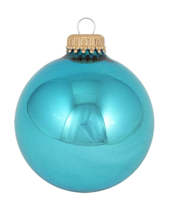 Christmas By Krebs Made in The USA Designer Seamless Glass Christmas Ball Ornaments, 2 5/8" (67mm), 8 Pieces (Shiny Pale Turquoise)