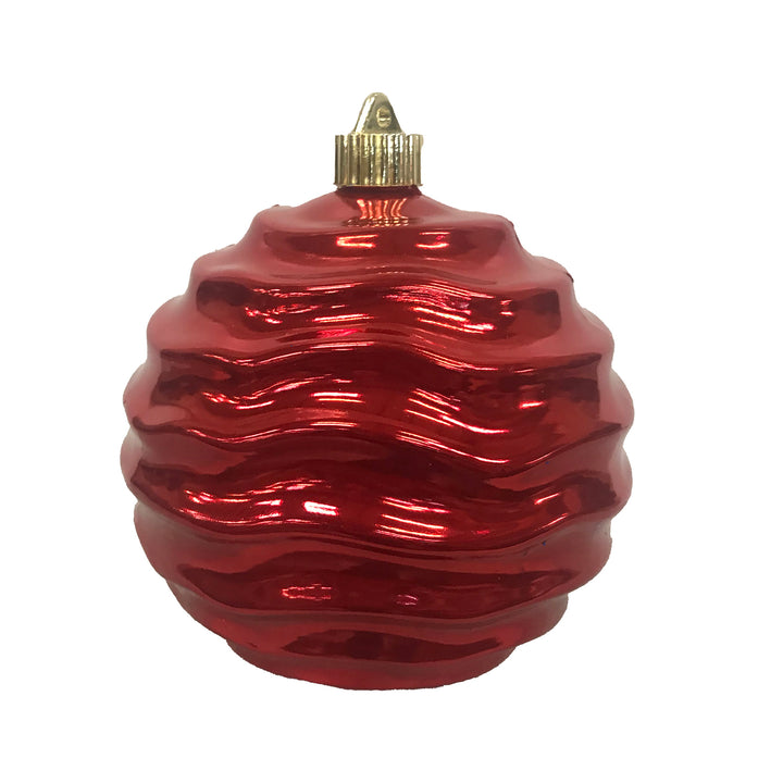 Christmas By Krebs 6" (150mm) Wavy Ripple Shiny Sonic Red [2 Pieces] Solid Commercial Grade Indoor and Outdoor Shatterproof Plastic, UV and Water Resistant Ball Ornament Decorations