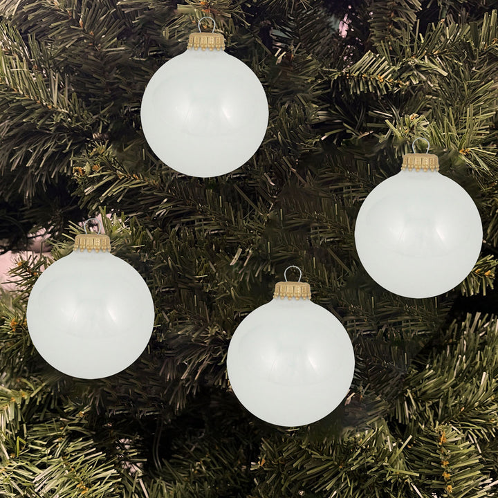 Glass Christmas Tree Ornaments - 67mm / 2.63" [8 Pieces] Designer Balls from Christmas By Krebs Seamless Hanging Holiday Decor (Shiny Porcelain White)