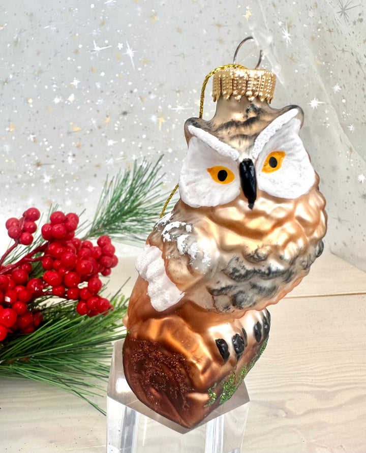 Christmas By Krebs Blown Glass  Collectible Tree Ornaments  (4.5" Owl on Log)