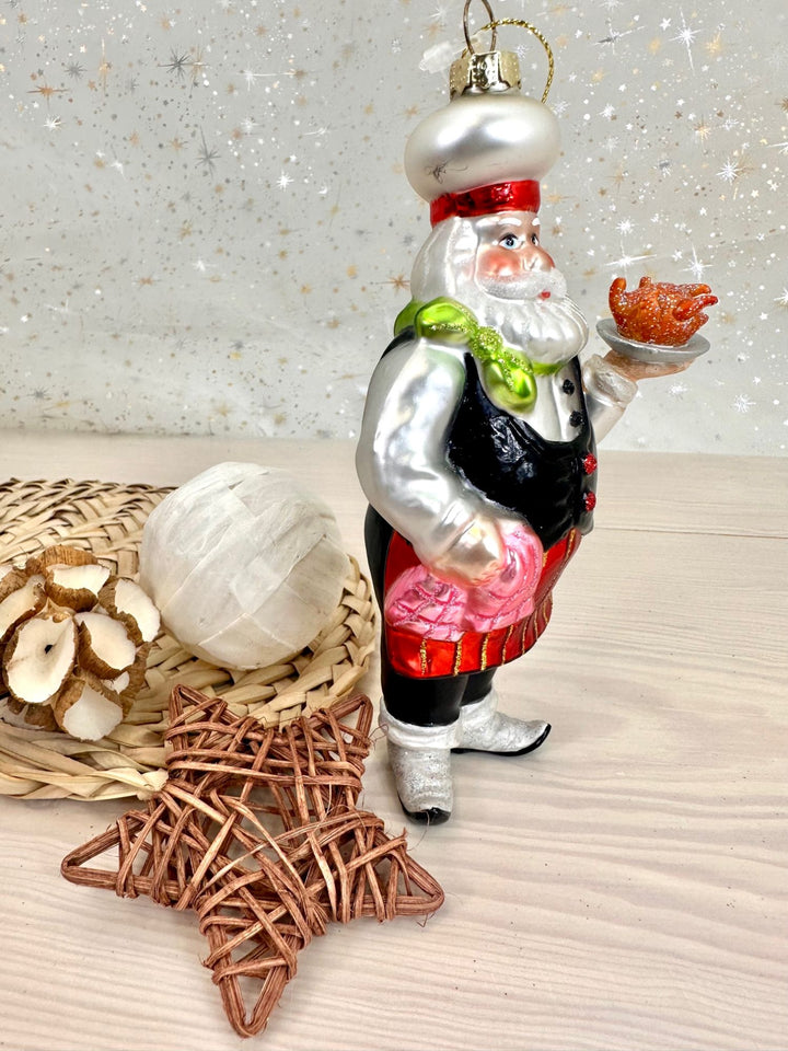 Christmas By Krebs Blown Glass  Collectible Tree Ornaments  (6" Santa Chef)