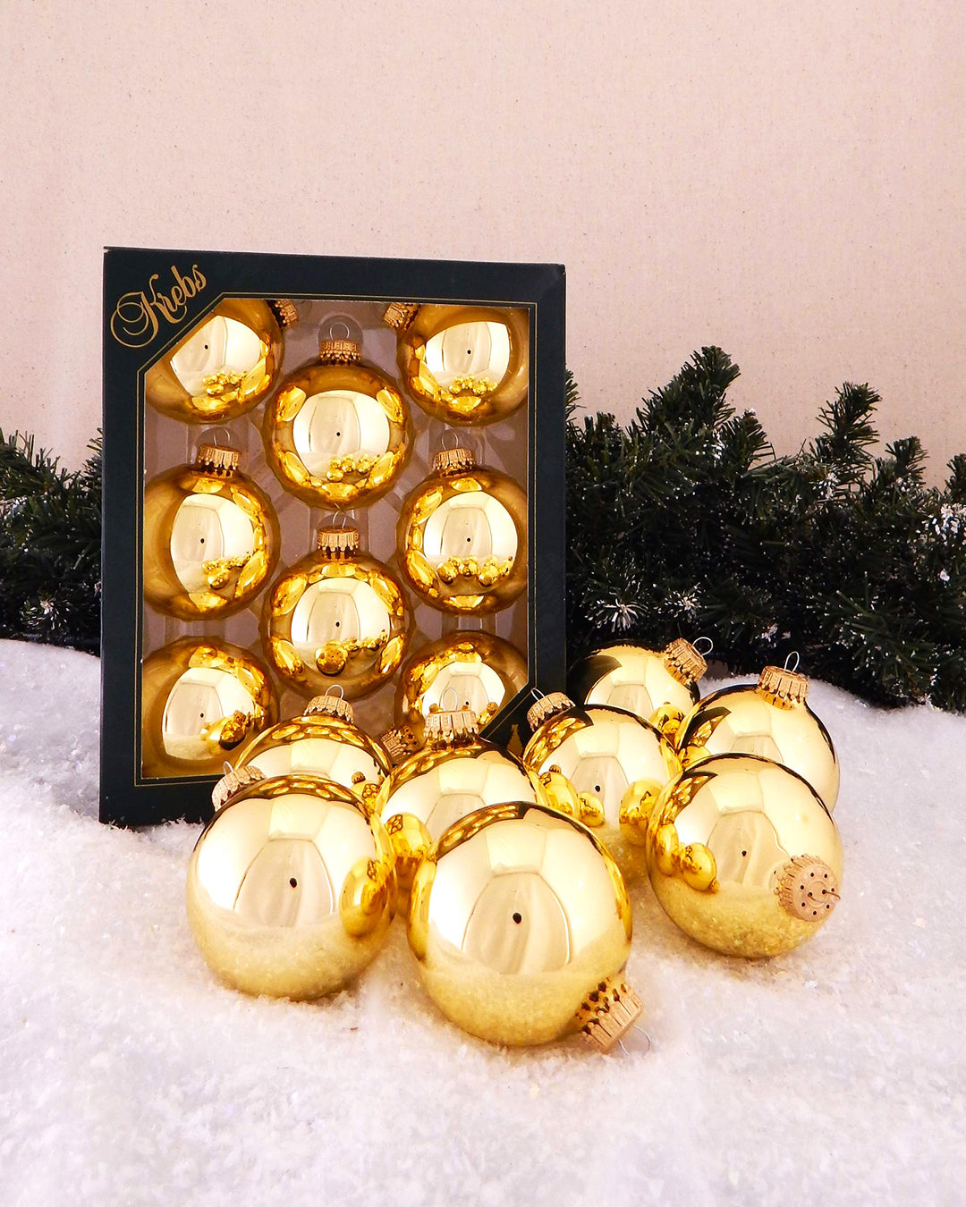 Glass Christmas Tree Ornaments - 67mm / 2.63" [8 Pieces] Designer Balls from Christmas By Krebs Seamless Hanging Holiday Decor (Shiny Aztec Gold)