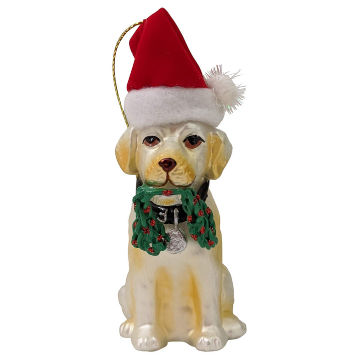 Christmas By Krebs Blown Glass  Collectible Tree Ornaments  (Dog with Santa Hat)