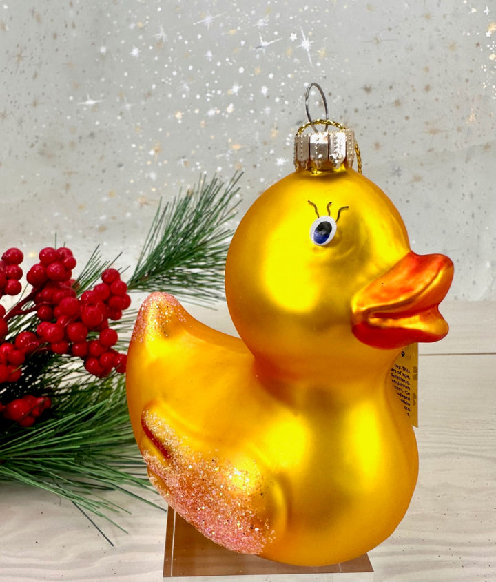 Krebs Designer Glass Rubber Ducky Figurine Christmas Holiday Ornament, 3 3/4" (95mm)