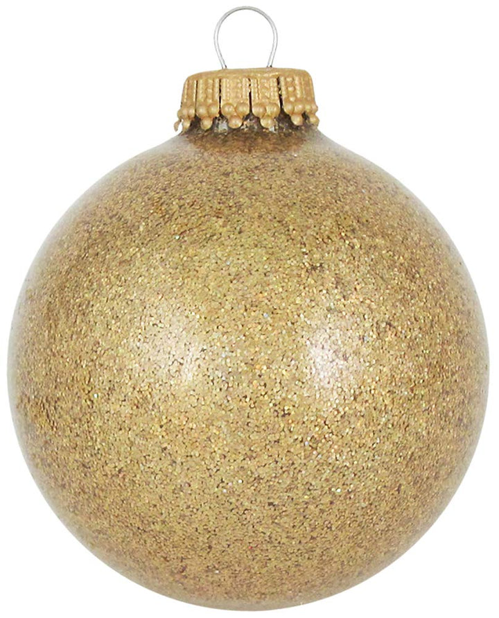 Glass Christmas Tree Ornaments - 67mm / 2.63" [6 Pieces] Designer Balls from Christmas By Krebs Seamless Hanging Holiday Decor (Gold Sparkle)