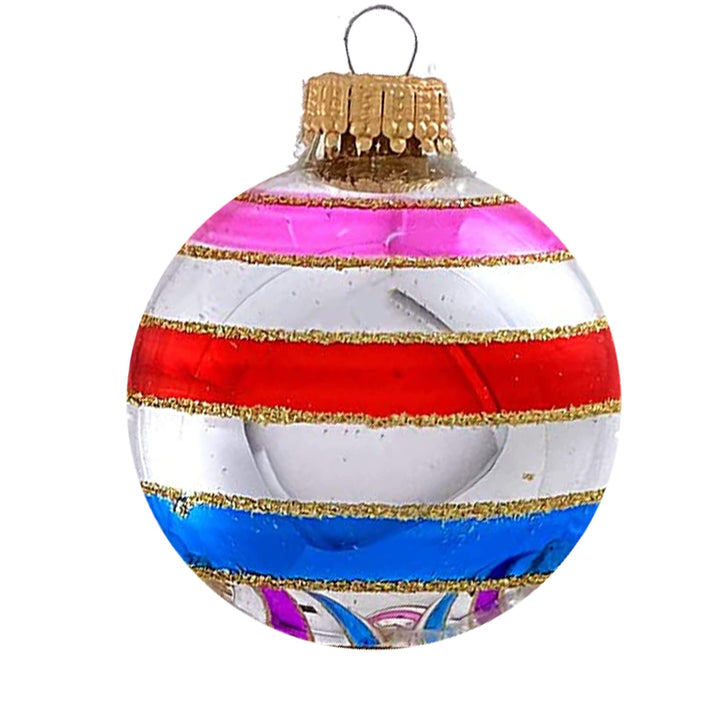 Glass Christmas Tree Ornaments - 67mm/2.63" [4 Pieces] Decorated Balls from Christmas by Krebs Seamless Hanging Holiday Decor (Bright Silver with Multicolor Lines)