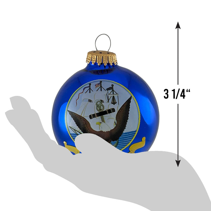 Christmas Tree Ornaments Made in the USA - 80mm / 3.25" Decorated Collectible Glass Balls from Christmas by Krebs - Handmade Hanging Holiday Decorations for Trees (Navy with Established Date, Silk)