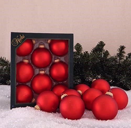 Glass Christmas Tree Ornaments - 67mm / 2.63" [8 Pieces] Designer Balls from Christmas By Krebs Seamless Hanging Holiday Decor (Velvet Flame Red)