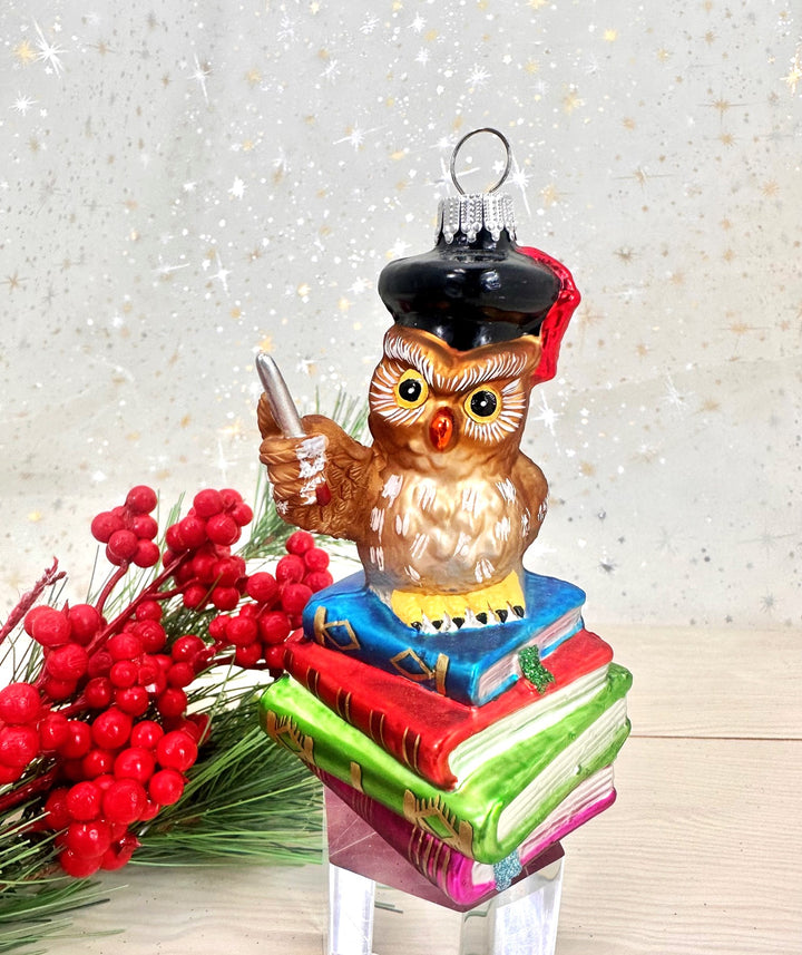 Christmas By Krebs Blown Glass  Collectible Tree Ornaments  (4" Owl Teacher)