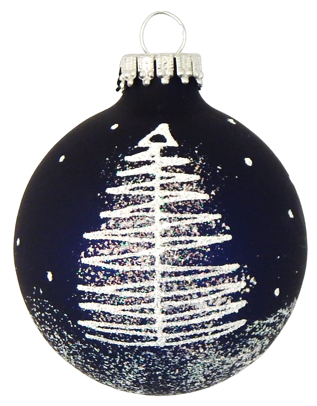 Glass Christmas Tree Ornaments - 67mm/2.625" [4 Pieces] Decorated Balls from Christmas by Krebs Seamless Hanging Holiday Decor (Navy Velvet with White Scribble Tree)