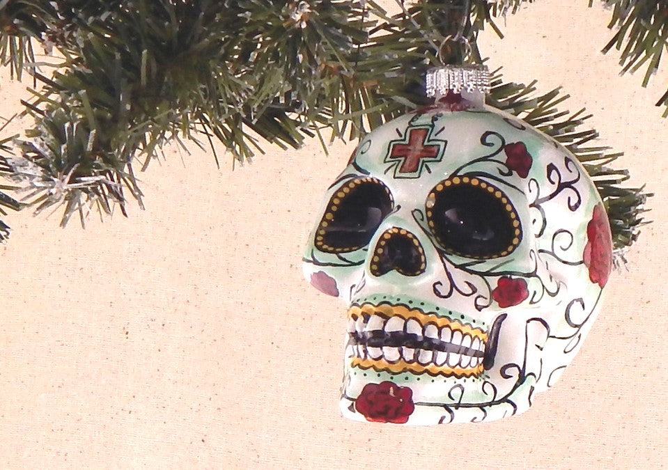 Christmas By Krebs Blown Glass  Collectible Tree Ornaments  (3.5" Candy Day of the Dead Skull)