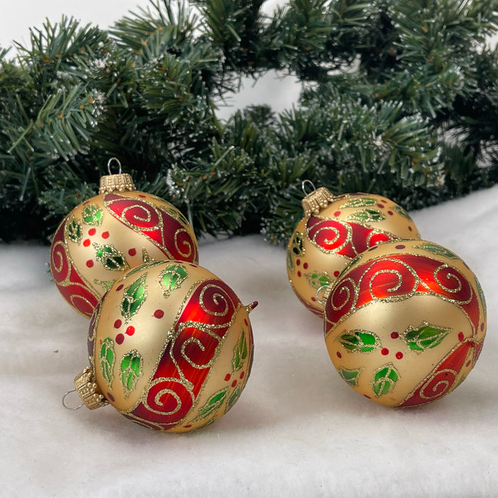 Glass Christmas Tree Ornaments - 67mm/2.63" [4 Pieces] Decorated Balls from Christmas by Krebs Seamless Hanging Holiday Decor