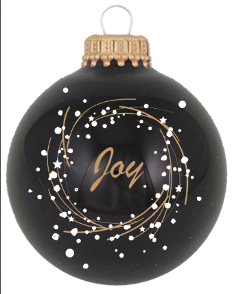 Glass Christmas Tree Ornaments - 67mm/2.625" [4 Pieces] Decorated Balls from Christmas by Krebs Seamless Hanging Holiday Decor (Ebony Shine & Velvet with Joy)