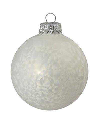 Glass Christmas Tree Ornaments - 67mm / 2.63" [6 Pieces] Designer Balls from Christmas By Krebs Seamless Hanging Holiday Decor (Pearl Icelock White)