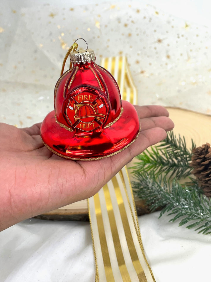 Christmas By Krebs Blown Glass  Collectible Tree Ornaments  (2 1/2" Firefighter Hat)