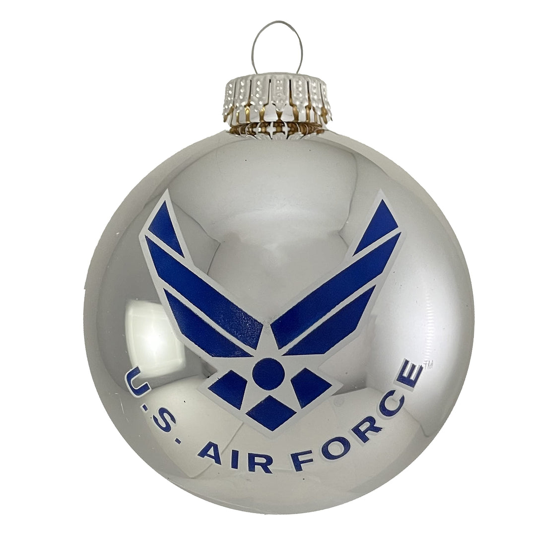 Christmas Tree Ornaments Made in the USA - 80mm / 3.25" Decorated Collectible Glass Balls from Christmas by Krebs - Handmade Hanging Holiday Decorations for Trees (Air Force Emblem Shiny, Hymn-Shiny)