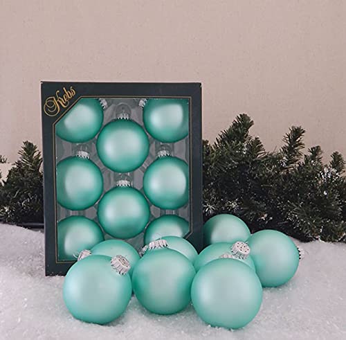 Glass Christmas Tree Ornaments - 67mm / 2.63" [8 Pieces] Designer Balls from Christmas By Krebs Seamless Hanging Holiday Decor (Velvet Mermaid Blue)