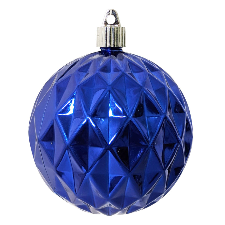 Christmas By Krebs 4" (100mm) Diamond Shiny Azure Blue [4 Pieces] Solid Commercial Grade Indoor and Outdoor Shatterproof Plastic, UV and Water Resistant Ball Ornament Decorations