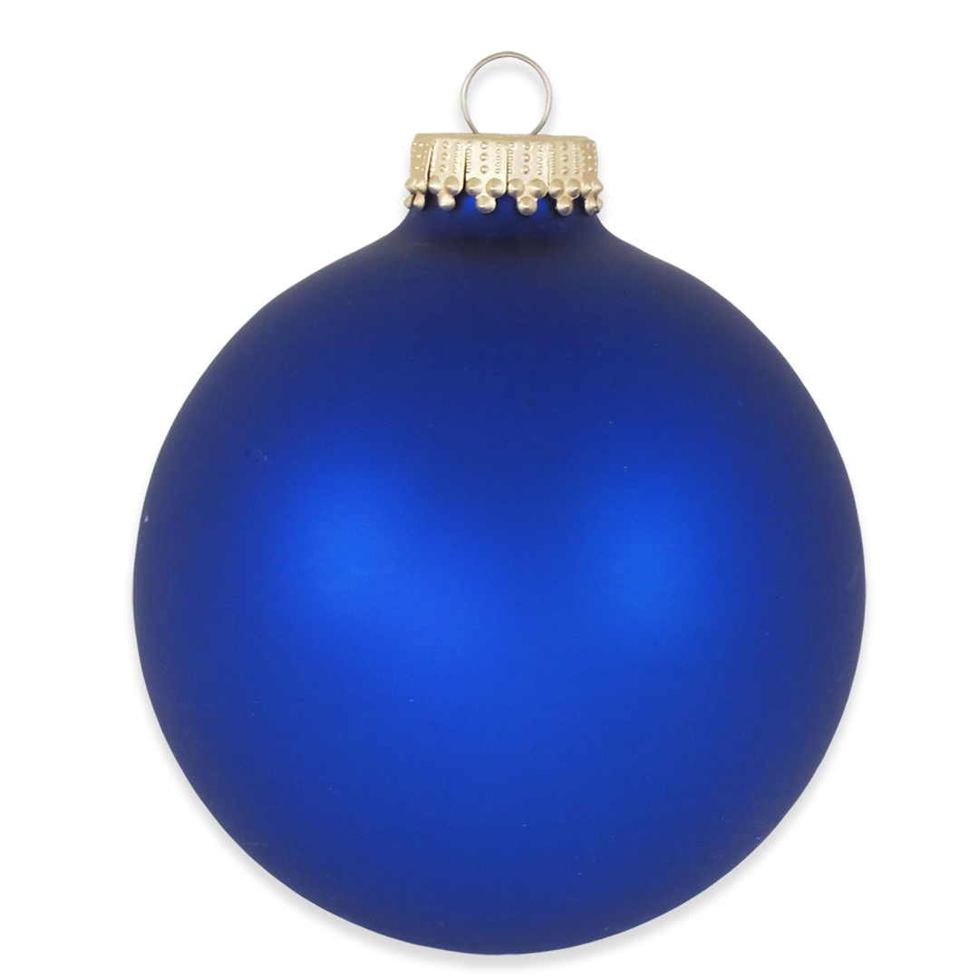 Glass Christmas Tree Ornaments - 67mm/2.63" Designer Balls from Christmas by Krebs - Seamless Hanging Holiday Decorations for Trees - Set of 12 Ornaments (Velvet Red, White and Blue)