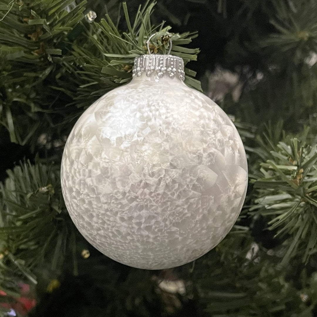 Glass Christmas Tree Ornaments - 67mm / 2.63" [6 Pieces] Designer Balls from Christmas By Krebs Seamless Hanging Holiday Decor (Pearl Icelock White)