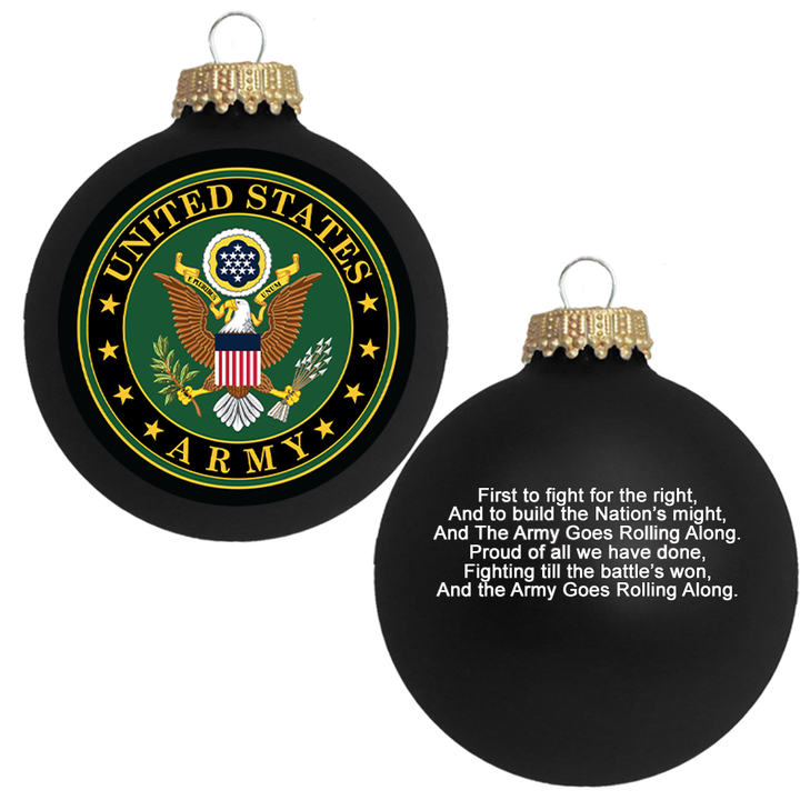 Christmas Tree Ornaments Made in the USA - 80mm / 3.25" Decorated Collectible Glass Balls from Christmas by Krebs - Handmade Hanging Holiday Decoration for Trees (US Army Logo & Hymn)