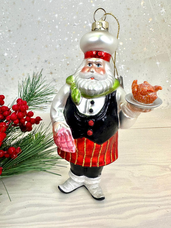 Christmas By Krebs Blown Glass  Collectible Tree Ornaments  (6" Santa Chef)