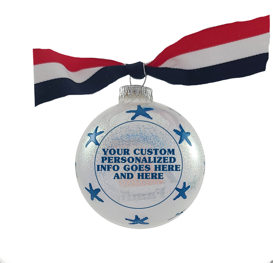 Christmas Tree Ornaments Made in the USA - 80mm / 3.25" Decorated Collectible Glass Balls from Christmas by Krebs - Handmade Hanging Holiday Decorations for Trees (HUGS Proud Coast Guard Family, Silk)